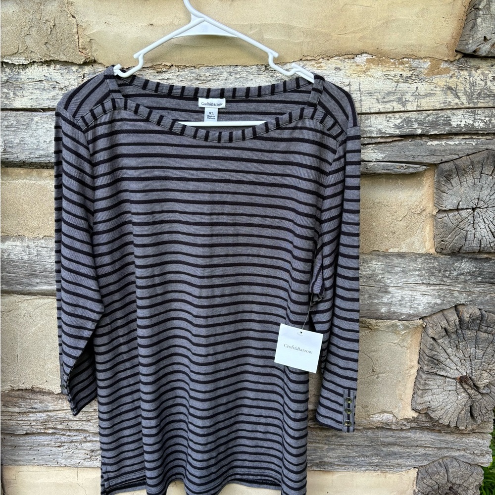 Croft and Barrow Gray and Black Striped Top Size XL NWT